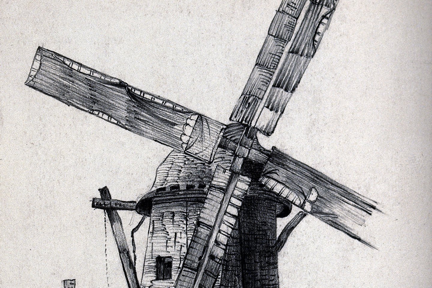Two_windmills_(in_the_Netherlands_)._Pencil_drawing_(by_Lill_Wellcome_V0025435.jpg